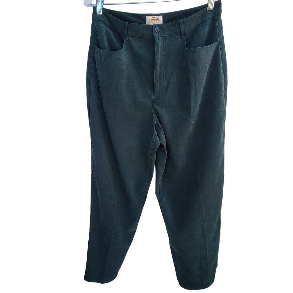 VTG 90s Talbots Straight Leg Faux Suede Pants Dark Teal Green High Rise 30x29
